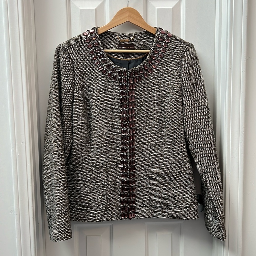 Dana Buchman Embellished Womenβs Tweed Blazer Jacket Size 14 - Picture 1 of 6